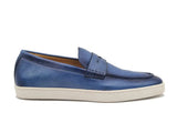 Carrucci Shoes Patina Burnished Penny Loafer Sneaker in Ocean Blue