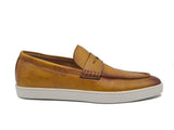 Carrucci Shoes Patina Burnished Penny Loafer Sneaker in Cognac