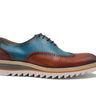 Carrucci Shoes Two-Tone Oxford Wingtip Dress Shoe in Cognac Blue #color_ Cognac Blue