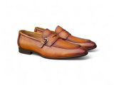 Carrucci Shoes Grant Brown Leather Buckle Loafer in Cognac