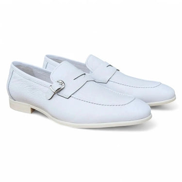 Carrucci Shoes Grant Brown Leather Buckle Loafer in White