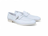 Carrucci Shoes Grant Brown Leather Buckle Loafer in White