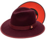 Montique Imperial Wide Brim Wool Red Bottom Fedora in Burgundy Red