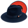 Montique Imperial Wide Brim Wool Red Bottom Fedora in Navy Blue Red