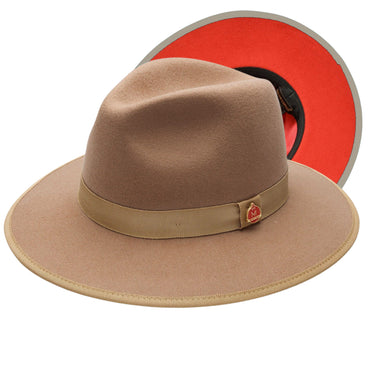 Montique Imperial Wide Brim Wool Red Bottom Fedora in Tan Red