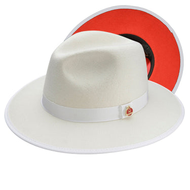 Montique Imperial Wide Brim Wool Red Bottom Fedora in White Red