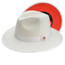Montique Imperial Wide Brim Wool Red Bottom Fedora in White Red