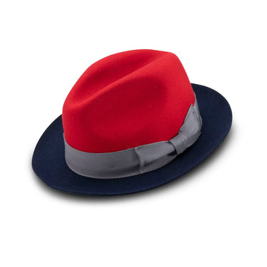 Montique Trilogy Pinch Front Wool Fedora in Red Navy