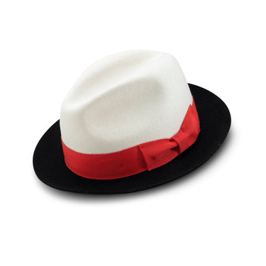 Montique Trilogy Pinch Front Wool Fedora in White Black