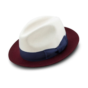 Montique Trilogy Pinch Front Wool Fedora in White Burgundy