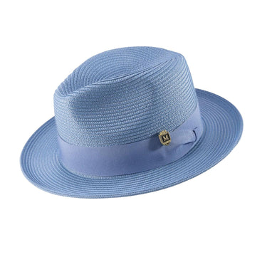 Montique Belmont Pinch Front Polybraid Straw Fedora in Chambray #color_ Chambray