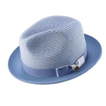 Montique Landon Two-Toned Polybraid Straw Fedora in Chambray #color_ Chambray