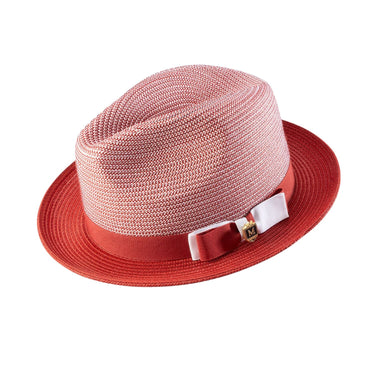 Montique Landon Two-Toned Polybraid Straw Fedora in Crimson