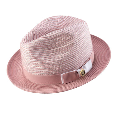 Montique Landon Two-Toned Polybraid Straw Fedora in Rose