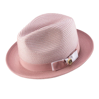Montique Landon Two-Toned Polybraid Straw Fedora in Rose #color_ Rose
