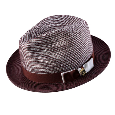 Montique Landon Two-Toned Polybraid Straw Fedora in Wine