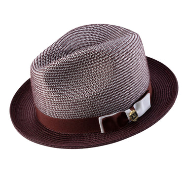 Montique Landon Two-Toned Polybraid Straw Fedora in Wine #color_ Wine