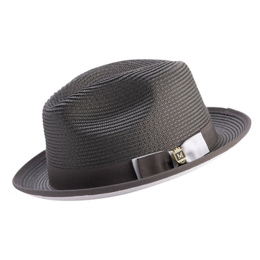 Montique Charleston White Bottom Polybraid Straw Fedora in Grey / White