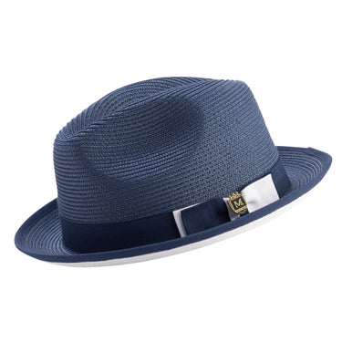 Montique Charleston White Bottom Polybraid Straw Fedora in Navy / White