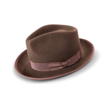 Montique Kingmaker Pinch Front Wool Fedora in Brown