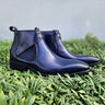 Hand Burnished Calfskin Lace-up Boot in Navy #color_ Navy