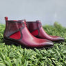 Hand Burnished Calfskin Lace-up Boot in Red #color_ Red