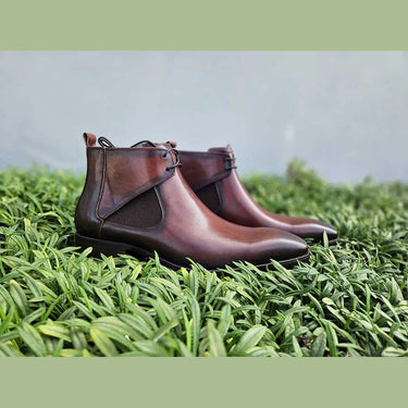 Hand Burnished Calfskin Lace-up Boot in Chestnut