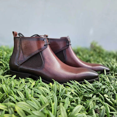 Hand Burnished Calfskin Lace-up Boot in Chestnut