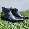Hand Burnished Calfskin Lace-up Boot in Black #color_ Black