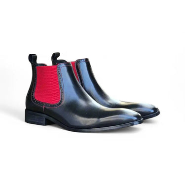 Hand Burnished Chelsea Boots in Black Red