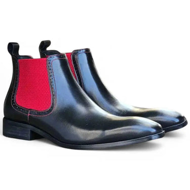 Hand Burnished Chelsea Boots in Black Red