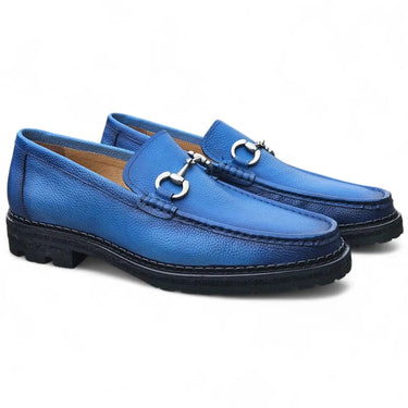 Carrucci Shoes Horsebit Loafer Lug Sole Black in Sky Blue