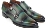Paul Parkman Men's Cap Toe Double Monkstrap Shoes Green & Blue Patina