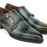Paul Parkman Men's Cap Toe Double Monkstrap Shoes Green & Blue Patina