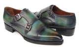 Paul Parkman Men's Cap Toe Double Monkstrap Shoes Green & Blue Patina