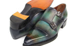 Paul Parkman Men's Cap Toe Double Monkstrap Shoes Green & Blue Patina