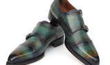 Paul Parkman Men's Cap Toe Double Monkstrap Shoes Green & Blue Patina