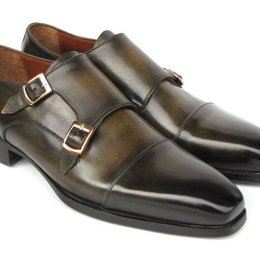 Paul Parkman Men's Goodyear Welted Double Monkstrap Shoes Green in #color_