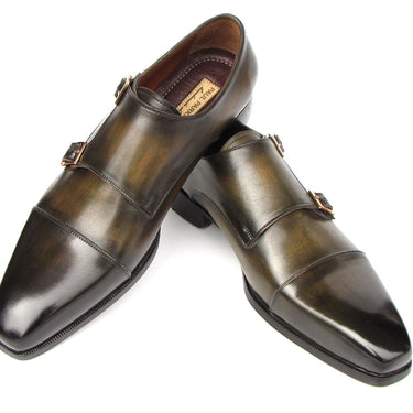 Paul Parkman Men's Goodyear Welted Double Monkstrap Shoes Green in #color_