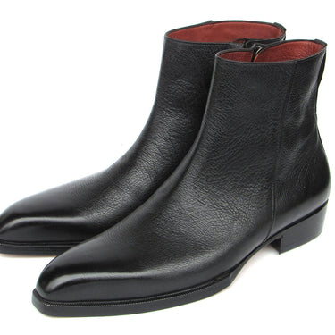 Paul Parkman Men's Black Floater Leather Side Zipper Boots in #color_
