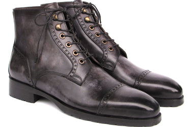 Paul Parkman Men's Gray & Black Hand-Painted Cap Toe Boots
