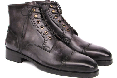 Paul Parkman Men's Gray & Black Hand-Painted Cap Toe Boots
