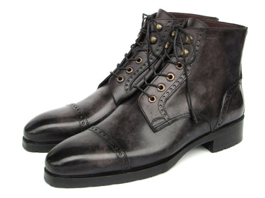 Paul Parkman Men's Gray & Black Hand-Painted Cap Toe Boots