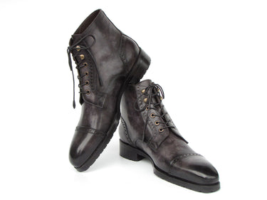Paul Parkman Men's Gray & Black Hand-Painted Cap Toe Boots