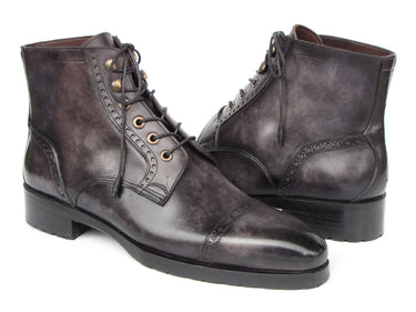 Paul Parkman Men's Gray & Black Hand-Painted Cap Toe Boots