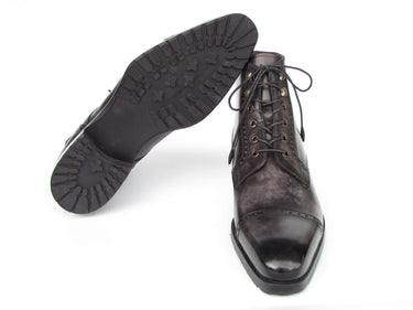 Paul Parkman Men's Gray & Black Hand-Painted Cap Toe Boots