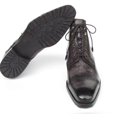 Paul Parkman Men's Gray & Black Hand-Painted Cap Toe Boots in #color_