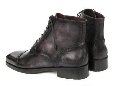 Paul Parkman Men's Gray & Black Hand-Painted Cap Toe Boots