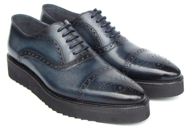 Paul Parkman Men's Smart Casual Cap Toe Oxford Shoes Navy Leather