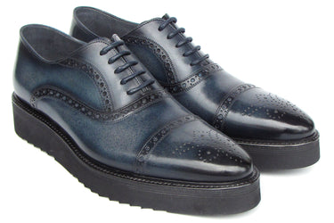 Paul Parkman Men's Smart Casual Cap Toe Oxford Shoes Navy Leather